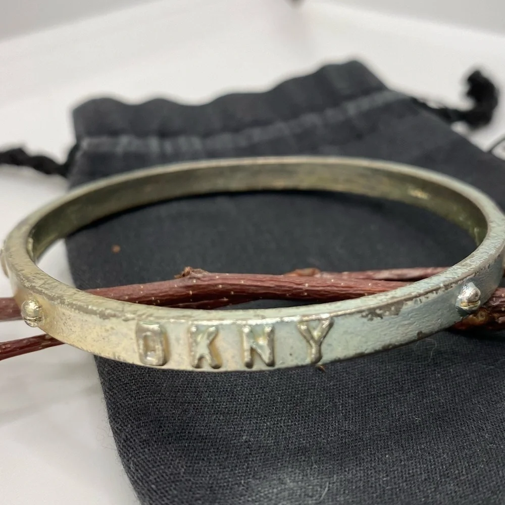 DONNA Karan DKNY Rare Vintage 1990's Silver Tone Logo Bracelet With Orignal Bag